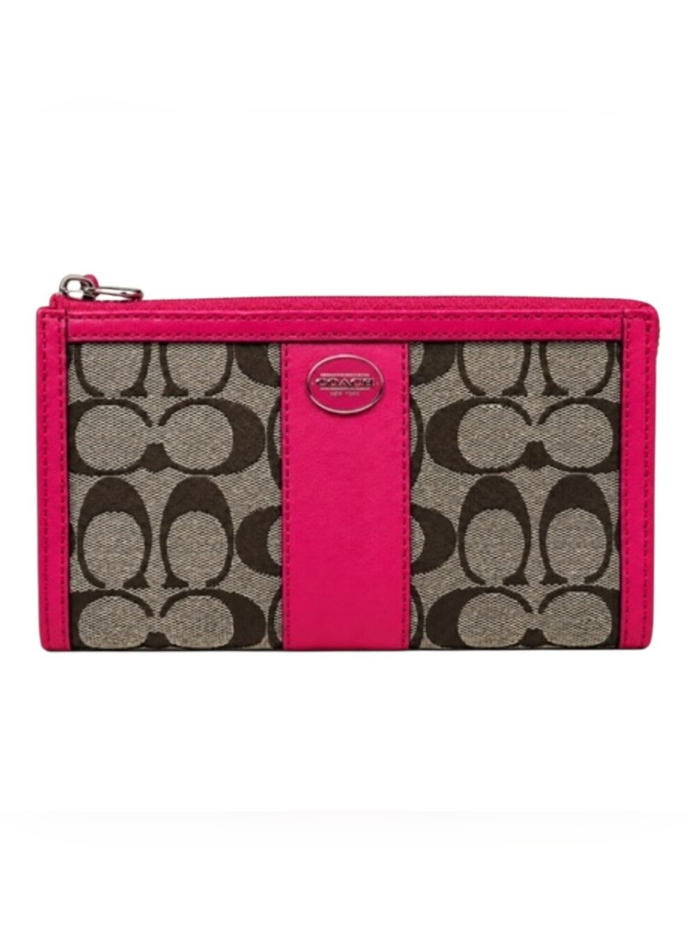 Coach Signature Canvas Wristlet in Hot Pink and Brown EUC